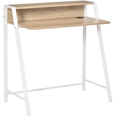 Bureau secrétaire bureau informatique dim. 84L x 45l x 85H cm style néo-rétro étagère coloris chêne clair blanc