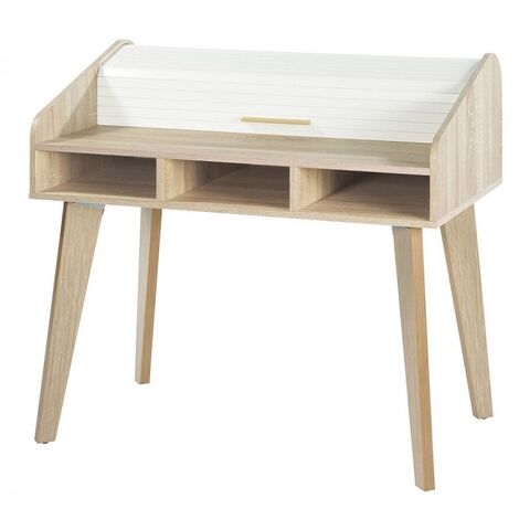 Bureau secrétaire chêne clair et blanc happy 104cm