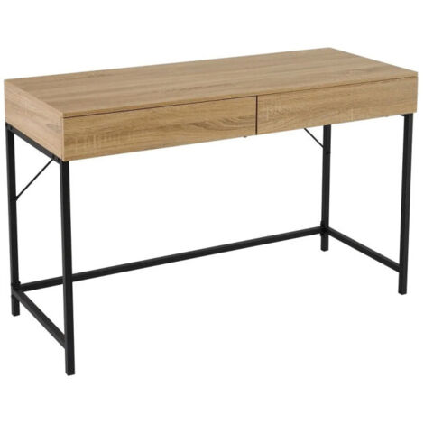 Bureau Secrétaire en Bois et Métal Noir 2 Tiroirs