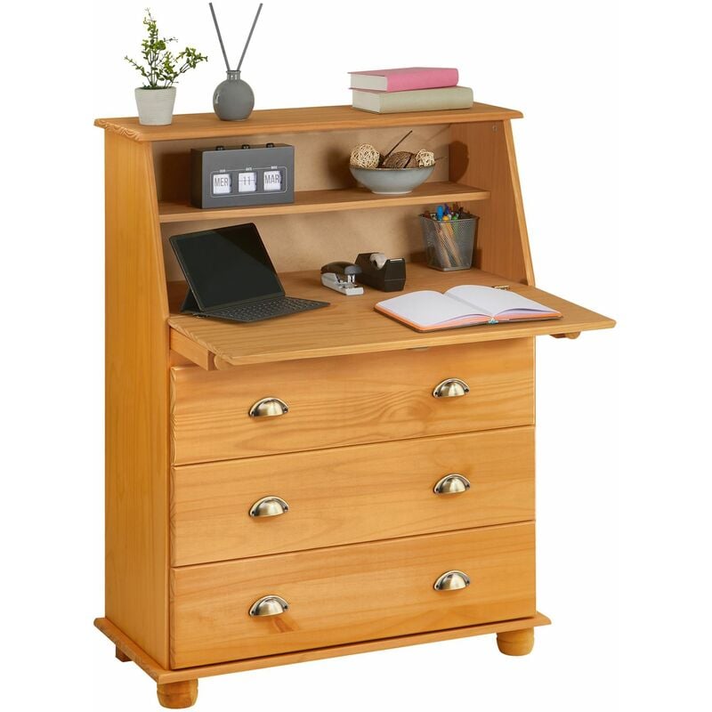 Idimex - Bureau secrétaire gomes avec 3 tiroirs en pin massif à la finition teintée/cirée