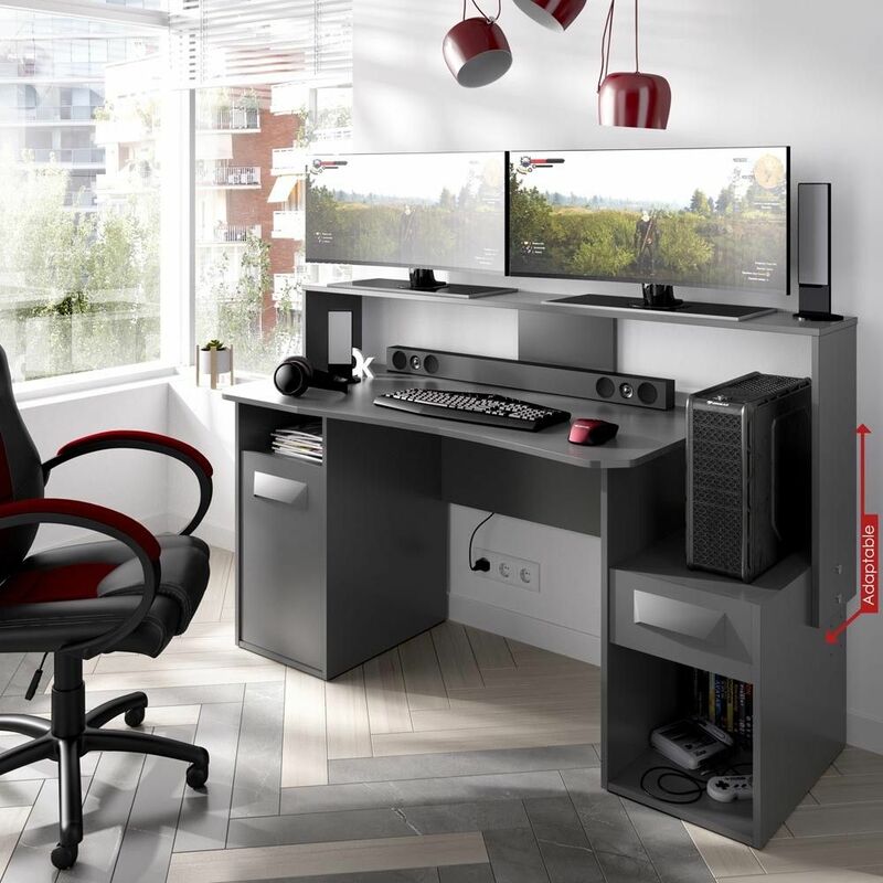 Dekit - Bureau gamer Fosk graphite Graphite 154 x 85-98 x 62-69 cm - Graphite