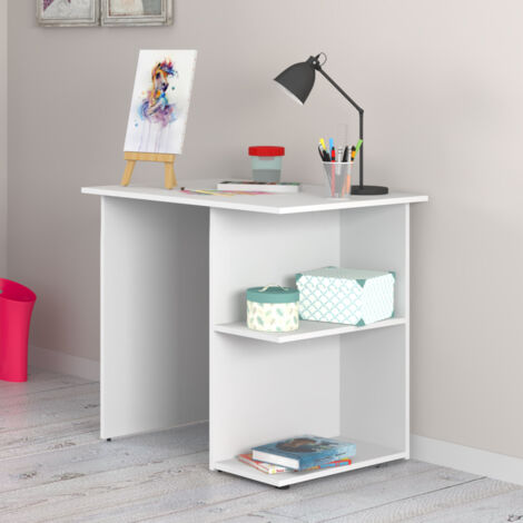 Vicco – Bureau d'angle blanc 82 x 60 cm – Panneaux de particules 16 mm – Économie d'espace avec étagères ouvertes – Design moderne