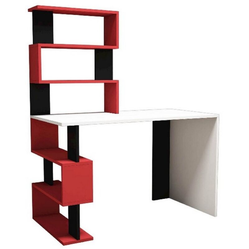 Homemania - Bureau Moderne Snap, Panneau Aggloméré Mélaminé, pvc, Blanc, Rouge, Noir, 120x60x148,2 cm