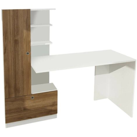 Bureau Sordio, 4 Étagères, 4 Compartiments, 61.8x149.5x120h cm Blanc