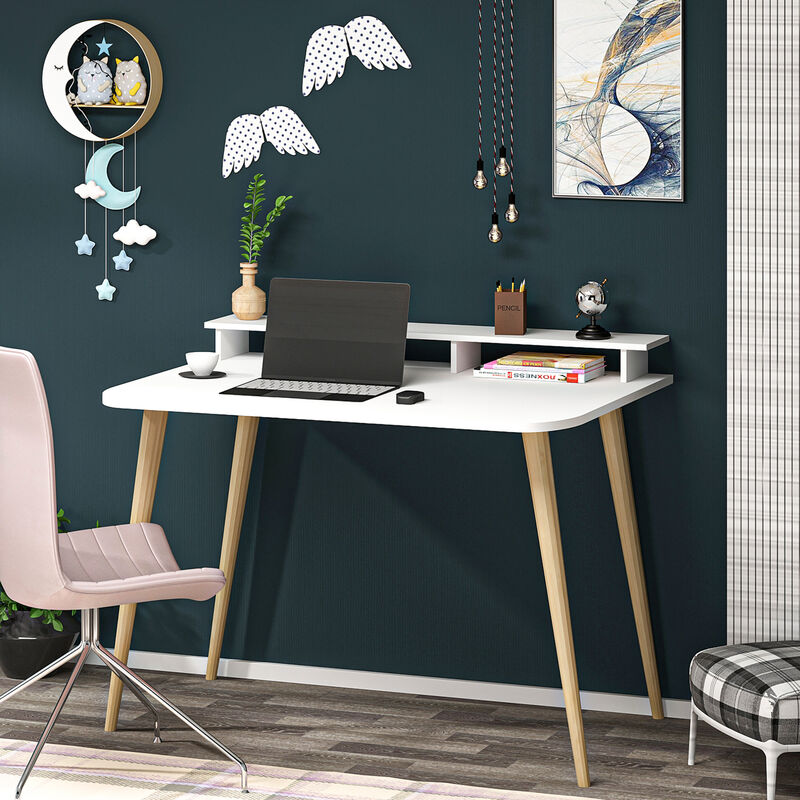 [en.casa] - Bureau Östhammar avec réhausseur d'écran 73,8 x 90 x 60 cm blanc / naturel