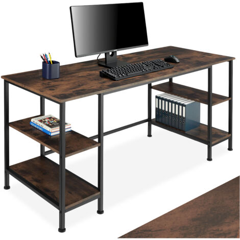 Tectake – Bureau style industriel avec 2 étagères de rangement – Panneau MDF et acier – Dimensions 137x55x75 cm – Capacité de charge 150 kg