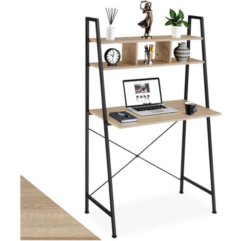 Tectake – Bureau droit industriel bois clair – 3 compartiments de rangement – Dimensions 85,5x46,5x140 cm – Idéal pour espaces réduits