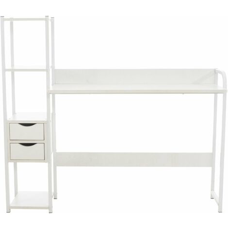 Bureau style industriel avec étagère et espace de rangement table d'ordinateur en MDF blanc - or