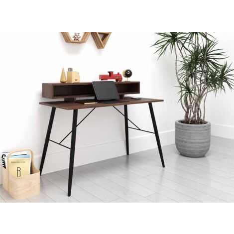 Bureau style industriel avec niches en bois et métal noir MARLINE