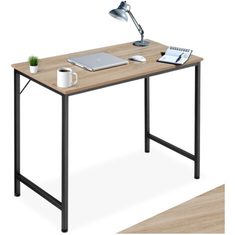 Tectake – Bureau droit industriel 80x50cm – Bois clair et acier – Grand espace pour les jambes – Montage facile – Charge 75kg