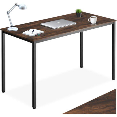 Tectake – Bureau droit industriel 120x60 cm – Bois foncé avec acier – Design minimaliste – Capacité 100 kg – Montage facile