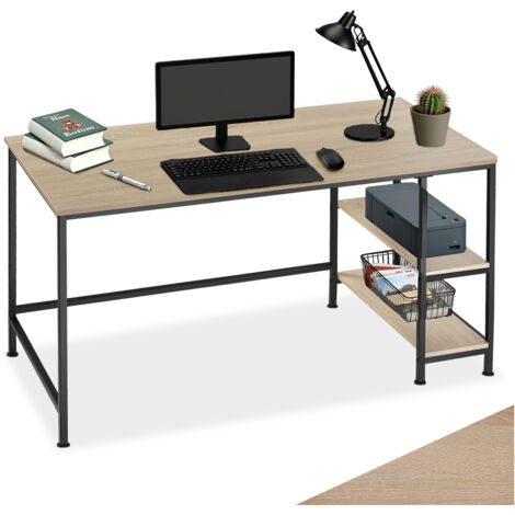 Tectake – Bureau droit style industriel 120x60 cm – Compartiments de rangement latéraux – Structure en acier – Capacité de charge 150 kg