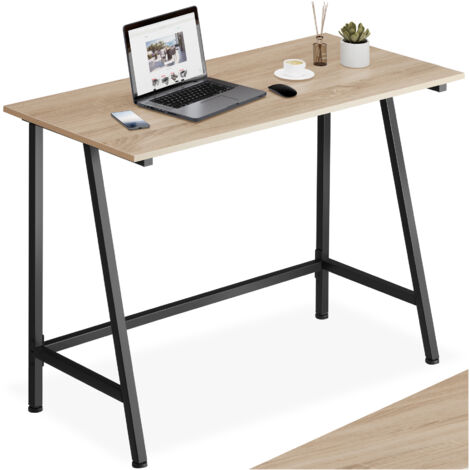Tectake – Bureau droit style industriel 100x50x77 cm – Structure en trapèze bois clair et acier – Pieds réglables pour stabilité optimale