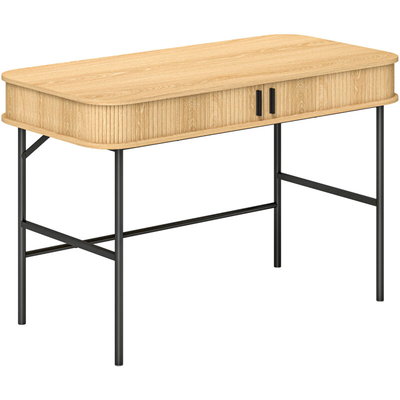 Homcom - Bureau style scandinave dim. 120 x 60 x 76,5 cm - 2 portes, 2 compartiments - acier noir aspect bois clair