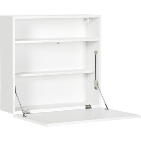 Bureau suspendu bureau mural avec tablette rabattable et 3 compartiments - 64 x 20 x 60 cm - blanc