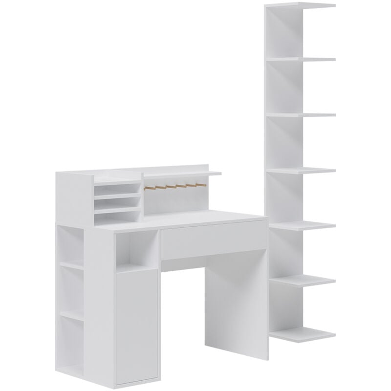 Vicco - Bureau, Blanc, 2 parties, avec bibliothèque