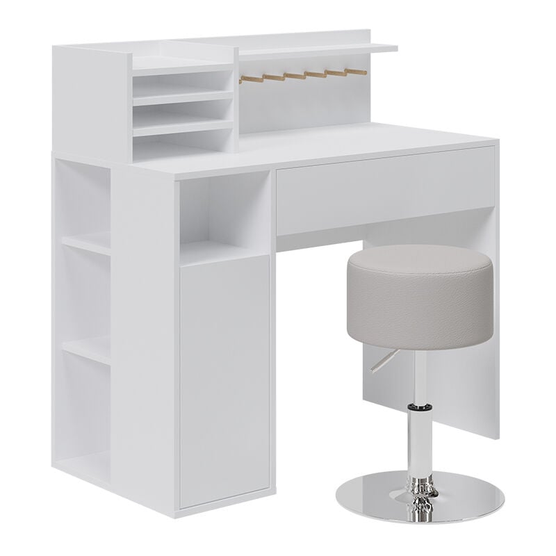 Vicco - Bureau, Blanc, 2 pièces, avec tabouret