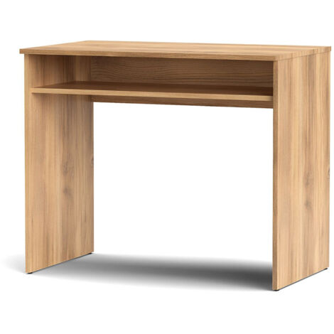 Bureau Table d'étude avec étagère coloris chêne Mauvella - Longueur 90 x Hauteur 75 x Profondeur 54 cm