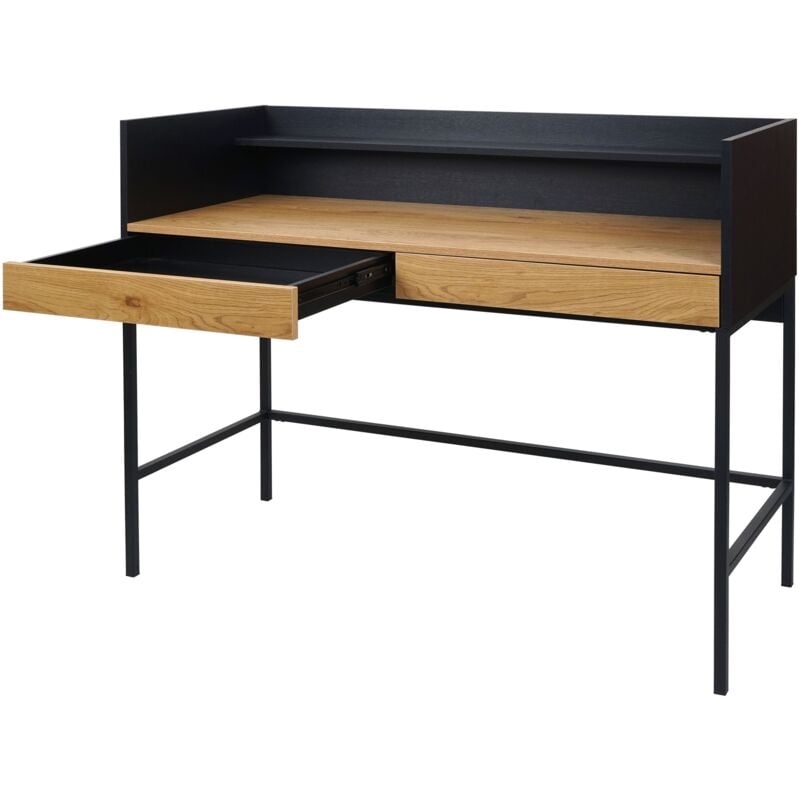 Décoshop26 - Bureau table d'ordinateur avec 2 tiroirs et espace de rangement 120x50 cm mdf aspect chêne et métal 040006056