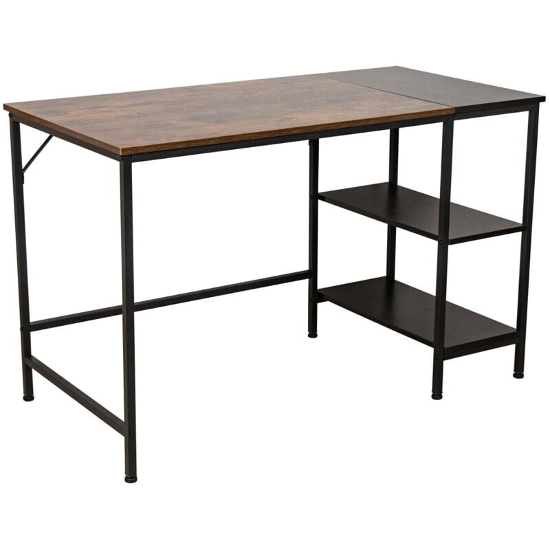 Décoshop26 - Bureau table d'ordinateur avec 3 espaces de rangement en métal noir et mdf marron 100005523