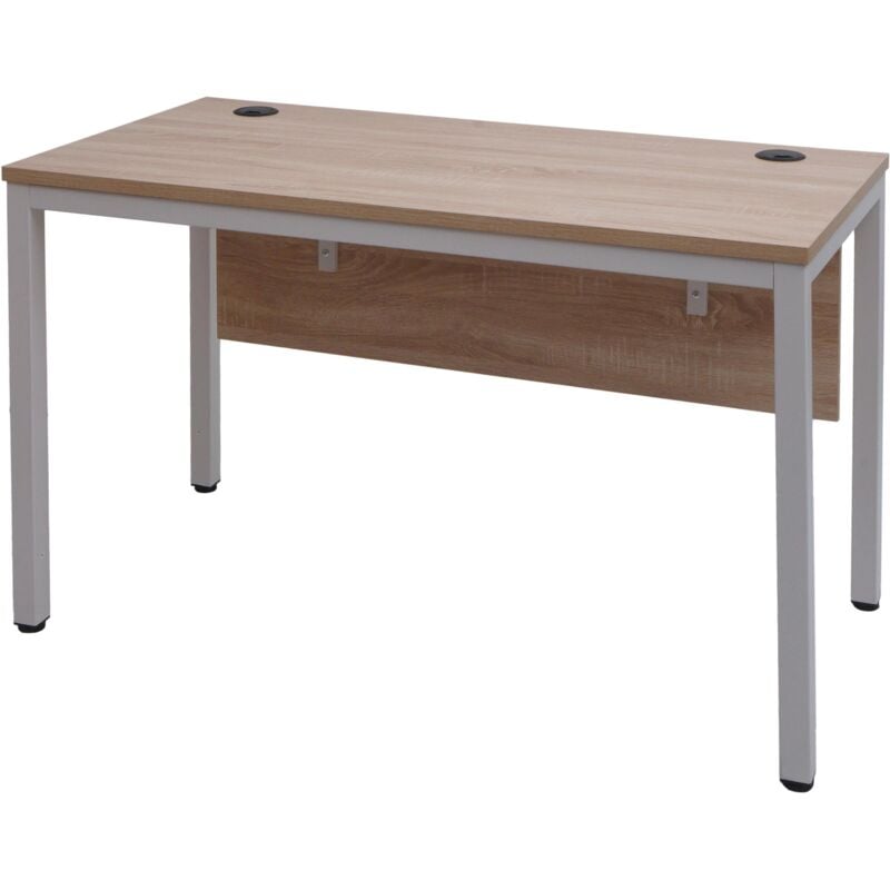 Décoshop26 - Bureau table d'ordinateur avec paroi arrière et canaux de câbles 120x60 cm en métal blanc et mdf couleur naturel 040006050
