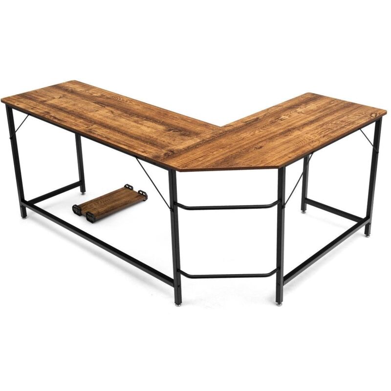 Bureau table d'ordinateur d'angle en bois et métal 168 x 125 x 74 cm marron - Bois