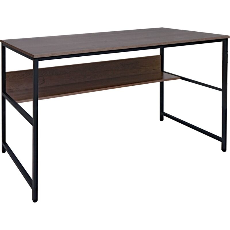Décoshop26 - Bureau table d'ordinateur espace de rangement sous le plateau de table 120x60 cm en mdf gris-marron et métal 040006061