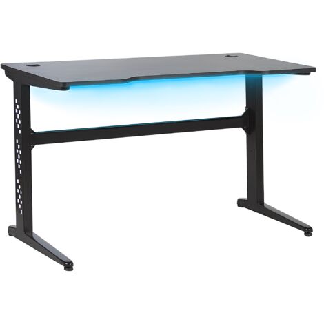 Bureau Table Gaming Noir Look Futuriste Plateau et Pieds Rétro Eclairage LED Multicolore Ideal Pour Competitions E Sport Beliani - Noir