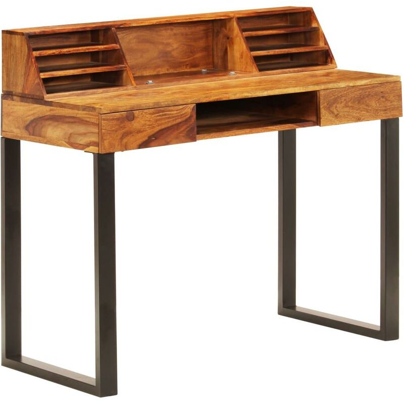 Helloshop26 - Bureau table meuble travail informatique 110 cm bois solide et acier