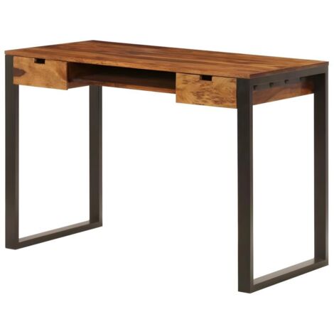 Bureau table meuble travail informatique 110 cm bois solide et acier