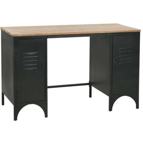 Bureau table meuble travail informatique à double piédestal bois de sapin et acier 120 cm - Bois