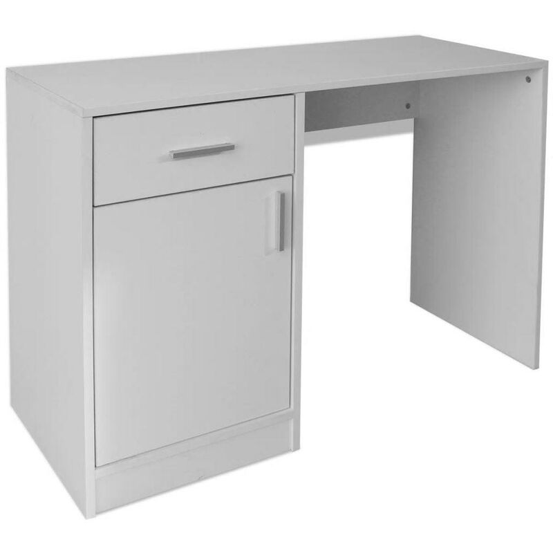 Bureau table meuble travail informatique avec tiroir et placard 100 cm blanc - Blanc