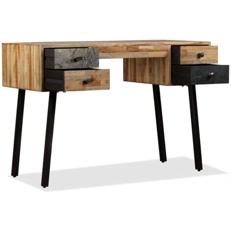 Bureau table meuble travail informatique teck de récupération massif 110 cm