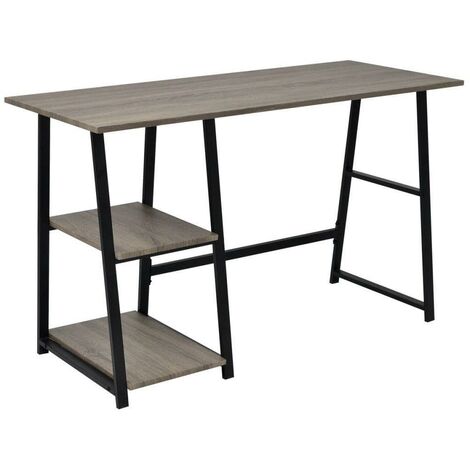 Bureau table meuble travail informatiqueavec 2 étagères gris et chêne