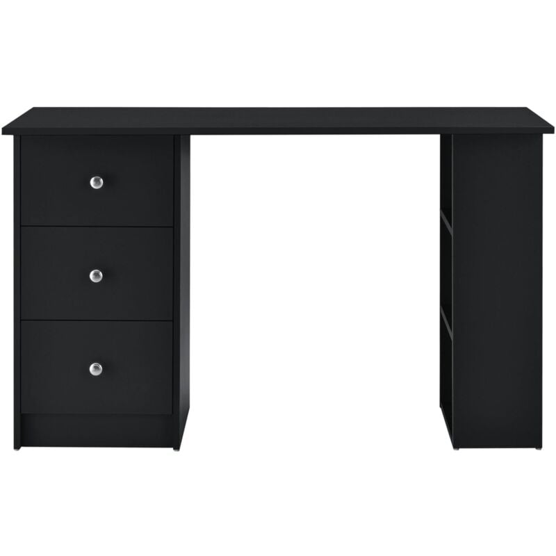 Helloshop26 - Bureau table poste de travail informatique avec 3 tiroirs bois mélaminé 120 cm noir