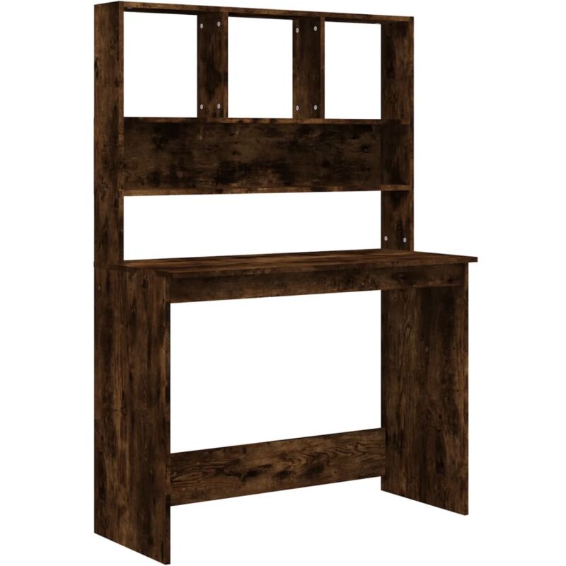 Helloshop26 - Bureau table poste de travail meuble d'ordinateur informatique étude avec étagères chêne fumé 102 x 45 x 148 cm bois d'ingénierie brun