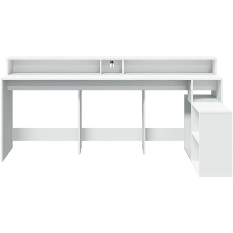 Helloshop26 - Bureau table poste de travail meuble d'ordinateur informatique étude avec lumières led 200 x 104 x 91 cm bois d'ingénierie blanc