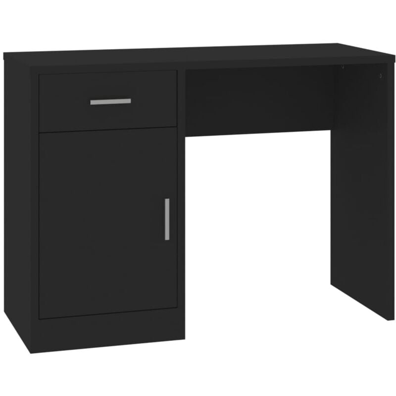 Helloshop26 - Bureau table poste de travail meuble d'ordinateur informatique étude avec tiroir et armoire 100 x 40 x 73 cm bois ingénierie noir