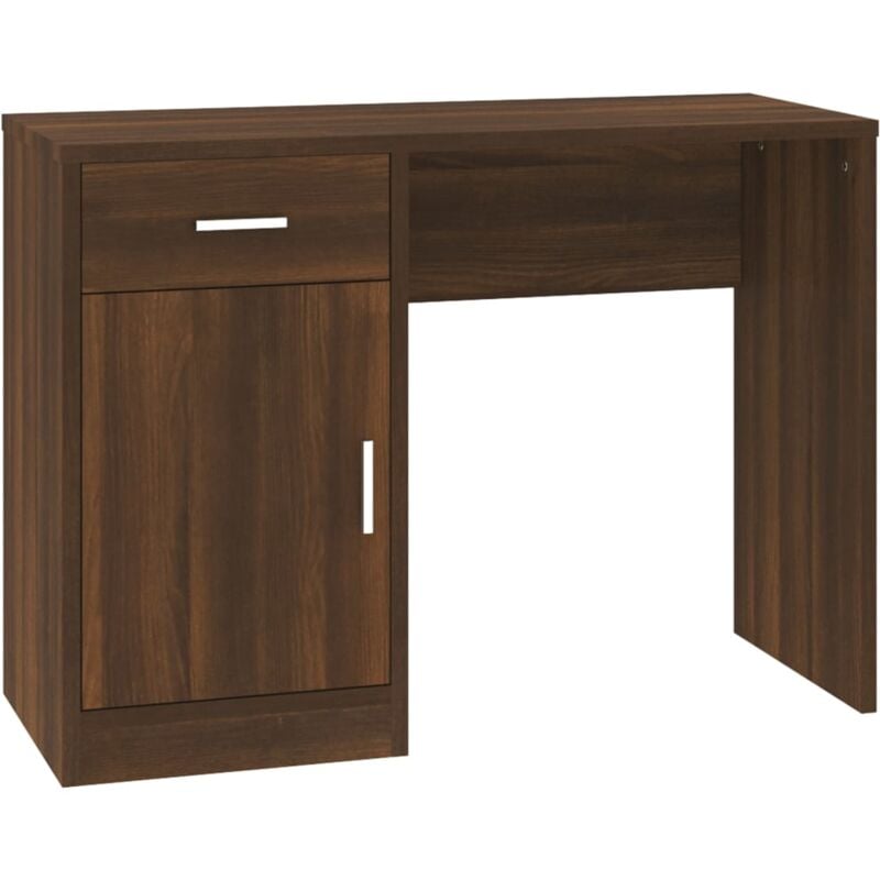 Bureau table poste de travail meuble d'ordinateur informatique étude avec tiroir et armoire chêne 100 x 40 x 73 cm brun