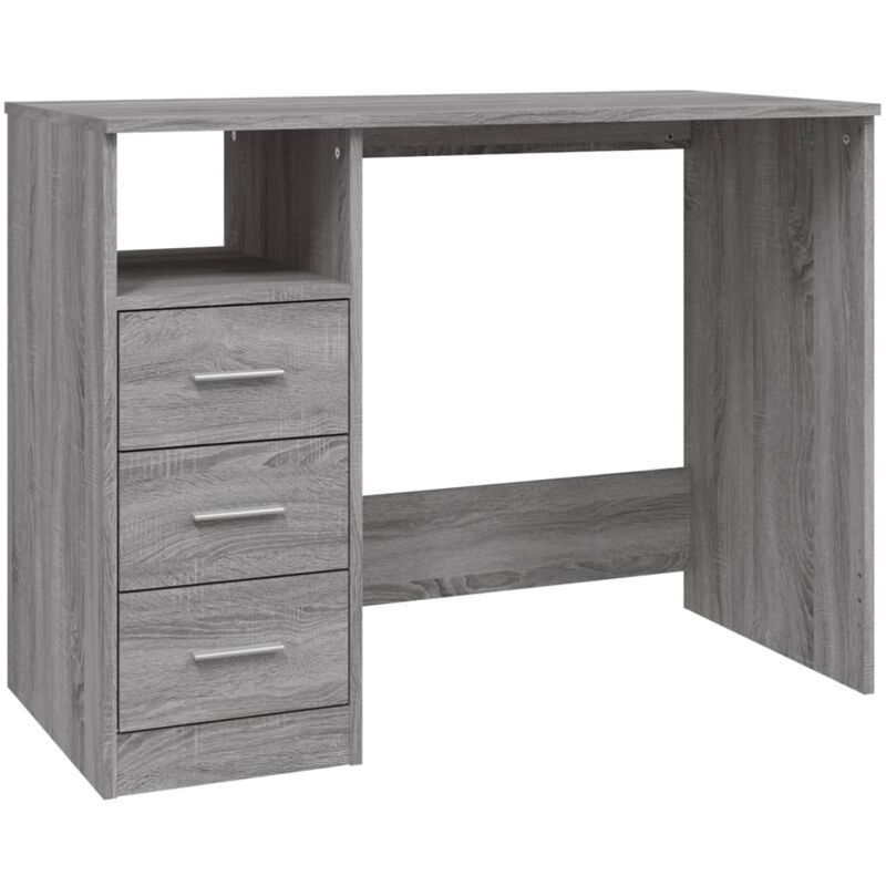 Helloshop26 - Bureau table poste de travail meuble d'ordinateur informatique étude avec tiroirs sonoma 102 x 50 x 76 cm bois d'ingénierie gris