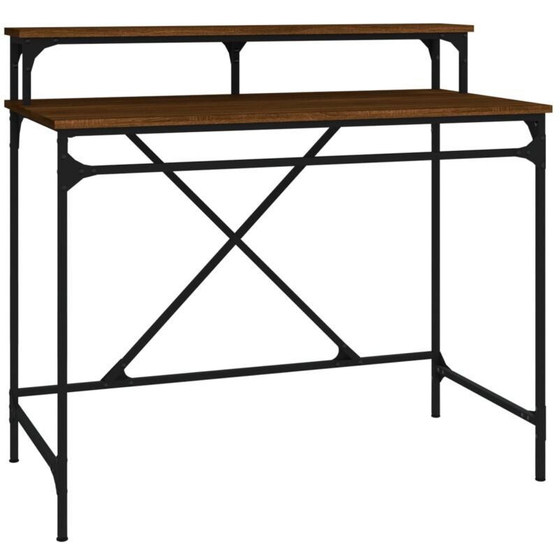Helloshop26 - Bureau table poste de travail meuble d'ordinateur informatique étude chêne 100 x 50 x 90 cm bois d'ingénierie et fer brun