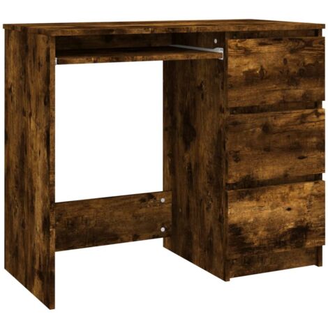 Bureau table poste de travail meuble d'ordinateur informatique étude chêne fumé 90 x 45 x 76 cm bois d'ingénierie brun