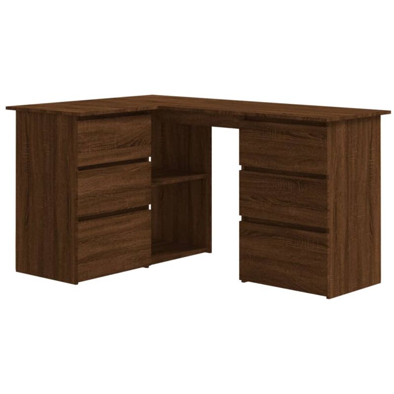 Helloshop26 - Bureau table poste de travail meuble d'ordinateur informatique étude d'angle chêne 145 x 100 x 76 cm bois d'ingénierie brun