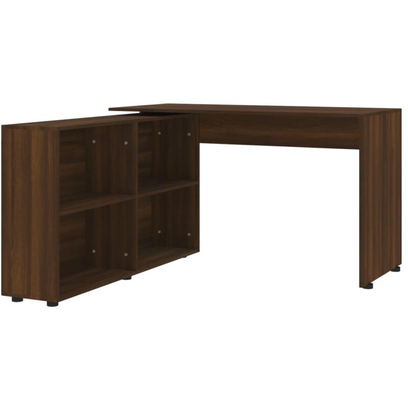 Bureau table poste de travail meuble d'ordinateur informatique étude d'angle chêne bois d'ingénierie brun