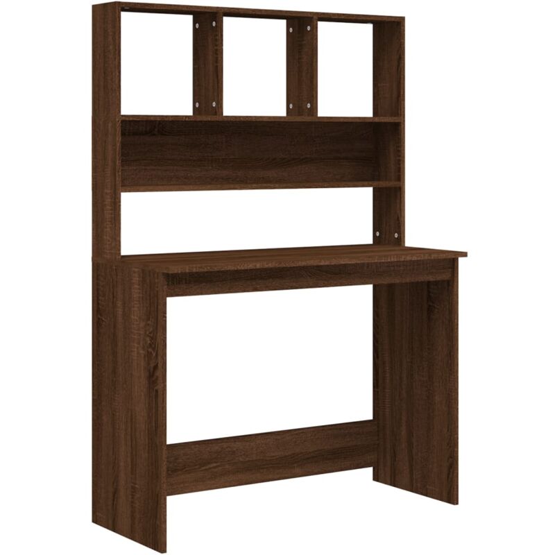 Helloshop26 - Bureau table poste de travail meuble d'ordinateur informatique étude et étagères chêne 102 x 45 x 148 cm bois d'ingénierie brun