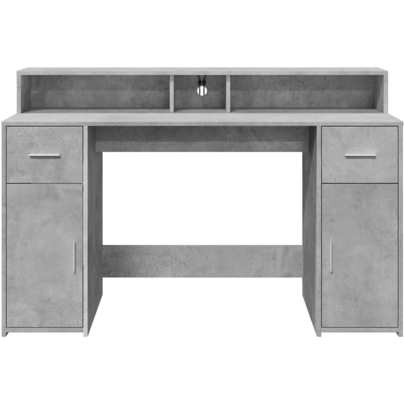 Helloshop26 - Bureau table poste de travail meuble d'ordinateur informatique étude et lumières led 140 x 55 x 91cm bois d'ingénierie gris