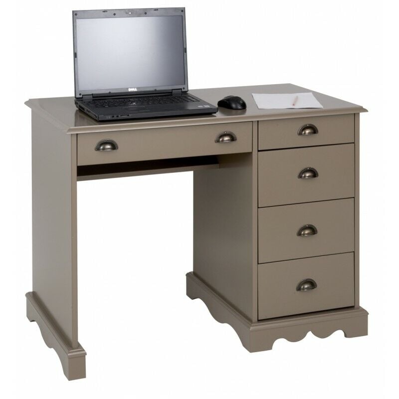 Bureau Taupe 5 Tiroirs Style Anglais - marron