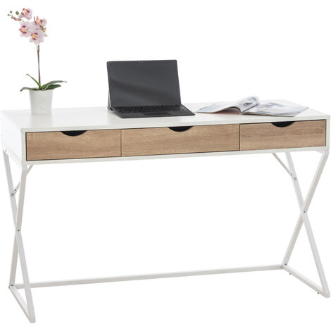 Bureau Ternitz avec Plateau en MDF Cadre en Tubes d'acier et 3 tiroirs blanc