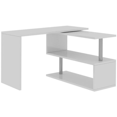 Bureau Topazio, 2 Tiroirs, Modulable Made in Italy, 2 Étagères, 120x50x75 h cm Blanc Brillant