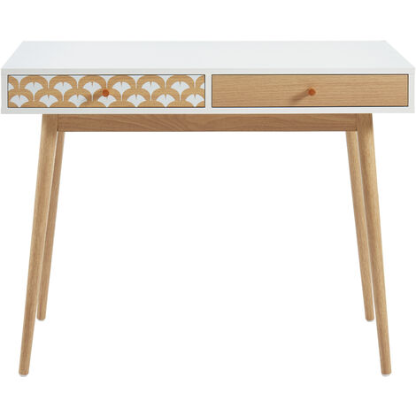 Bureau UTAH blanc et effet chêne 2 tiroirs 100cm - Bois